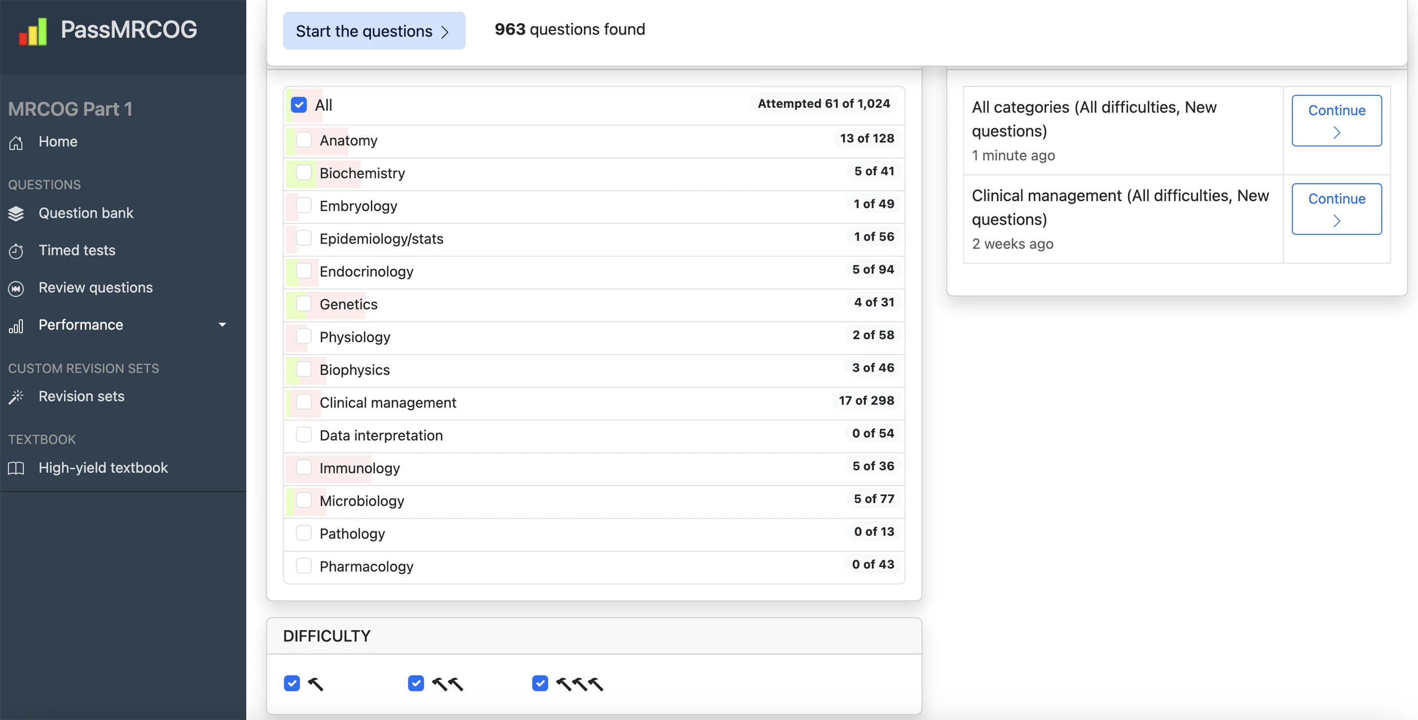 MRCOG Part 1 question bank and course menu